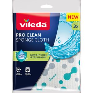 Vileda Spültuch PRO CLEAN Schwammtuch, 18 x 20 cm, aus Viskose & Baumwolle, weiß/türkis, waschbar, 3 Stück