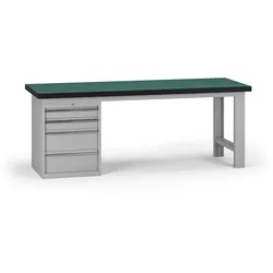 Werkbank G8, 2100 x 750 x 800 mm, 1x Container, 4 Schubladen, grau