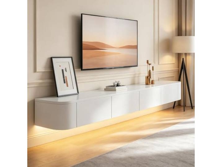 SZKTHD Schwebendes TV-Möbel, Wandmontage Großes Entertainment-Center mit viel Stauraum für Ihr Wohnzimmer(Weiß,160CM/63.0IN)