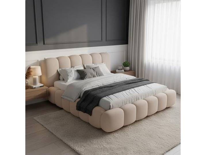 Juskys Polsterbett Catania - Modernes Bubble Design, gepolstertes Kopfteil, stabile Kontruktion- 180 x 200 cm - Beige