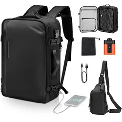 VEVOR Vakuum Rucksack, 65 L, erweiterbarer Vakuum-Kompressions-Reiserucksack mit Pumpe, mit TSA-zugelassenem Schloss, USB-Ladeanschluss, wasserabweisendes Handgepäck, für Business, Schwarz