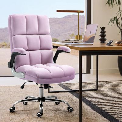 EROMMY Modern Velvet Office Chair, 90°-120° Recliner Chair with Flip-Up Armrests, Adjustable Height & 360° Swivel