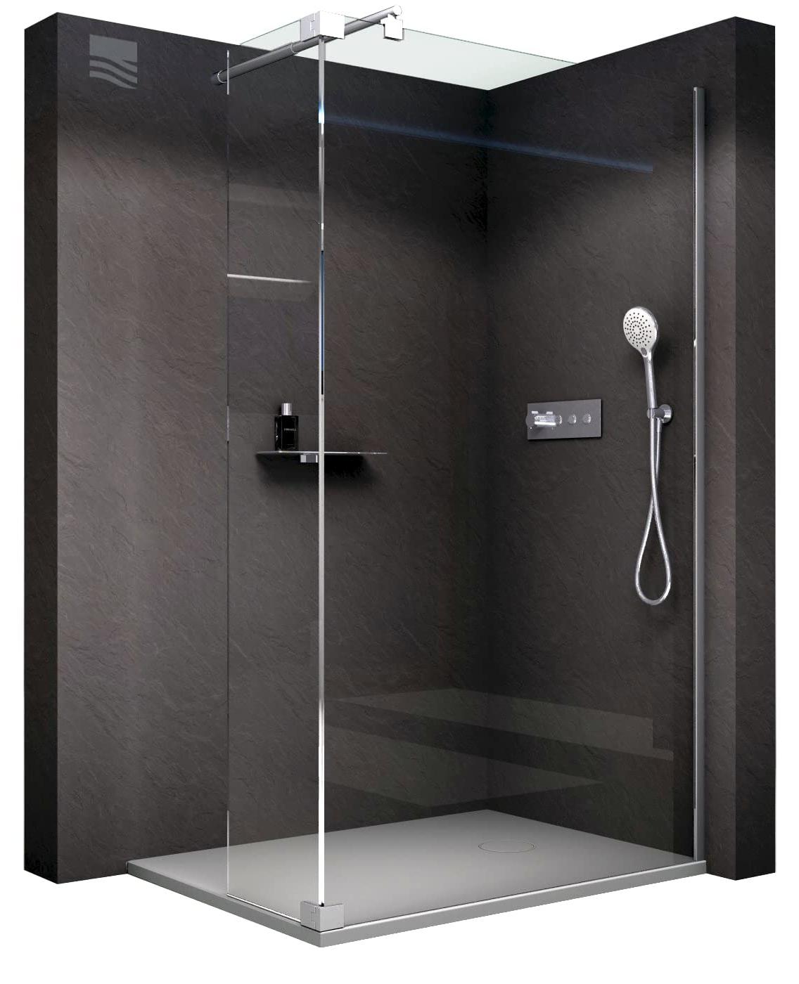 Walk-in Duschwand Duschabtrennung - 900 mm - Schwenkbarer Spritzschutz - Klarglas