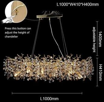 ilyeco Modern Rectangle Crystal Chandelier Large Gold Branch Hanging Pendant Light For Dining Room Living Room, Nordic Luxury long 1000mm