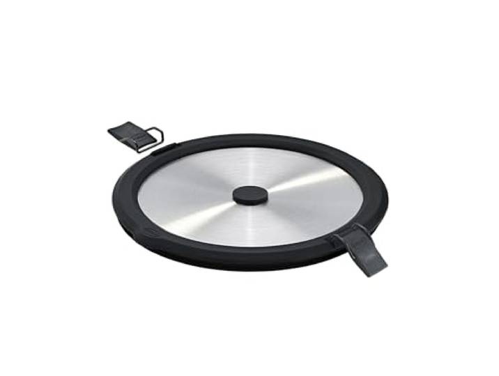 RÖSLE Edelstahldeckel FLEXX 2GO 0,8 L rund mit Clips für Lunchbox Silikonrand, aromadicht, Silikonventil, silbern/schwarz