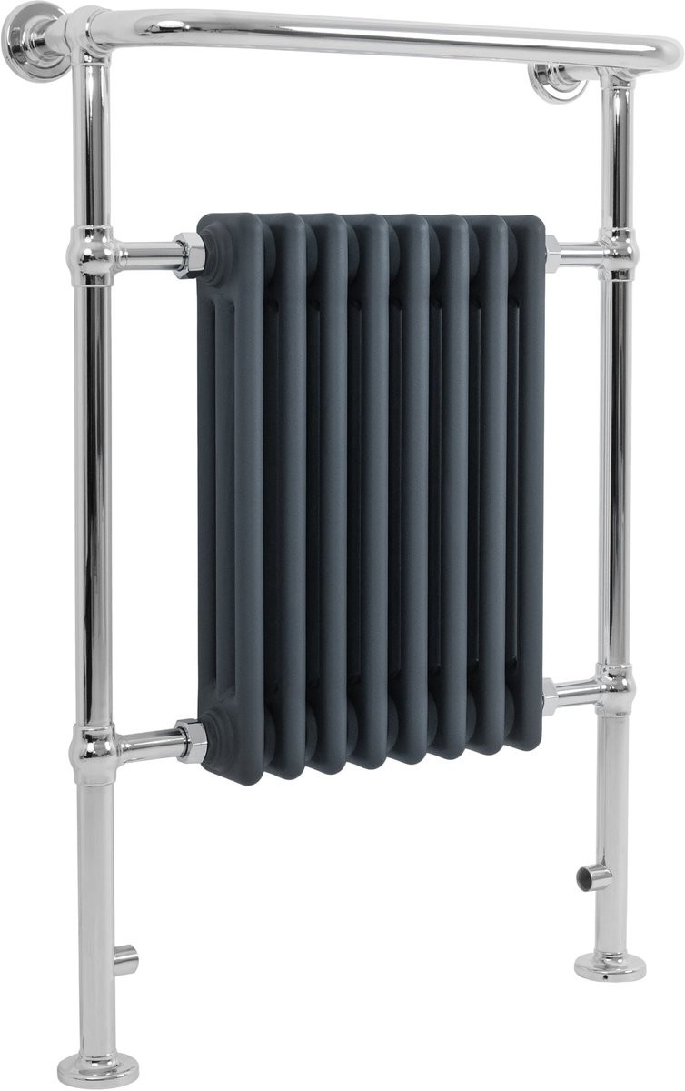 Klassieke Badkamer Radiator Grijs Chroom - 4 Kolom Handdoekrek - Wandmodel - Koolstofstaal - Breedte: 66 cm, Hoogte: 95 cm