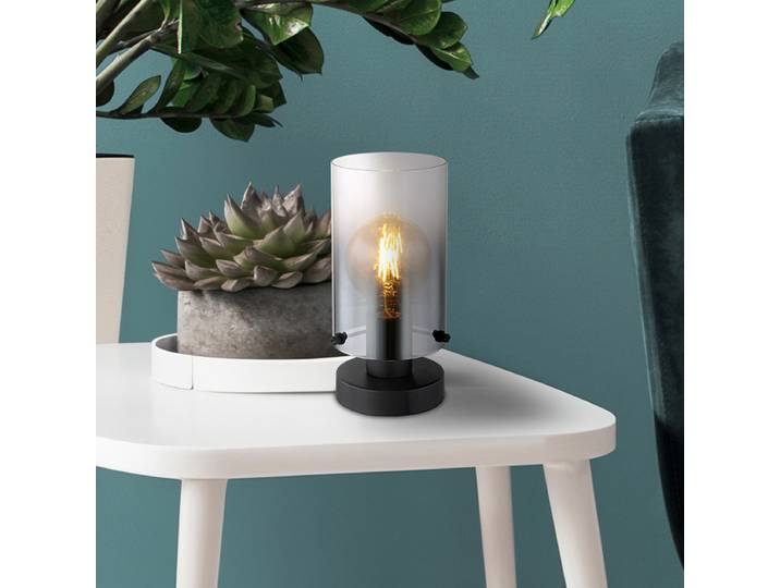 Lampe à poser Florentina Ø 13cm Noir Matériau : Verre, Métal Surface en métal : Laqué Type de métal : Fer Type de verre : Verre fumé E27