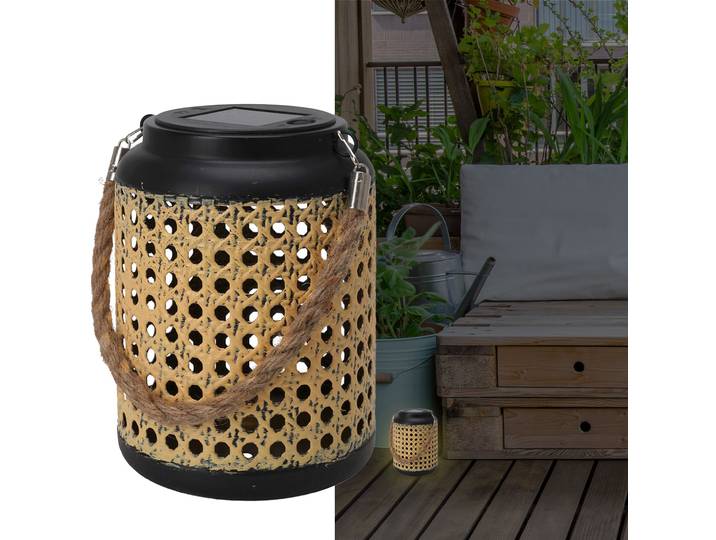 LED Gartenlaterne in Rattanoptik mit Seilkordel, Solar, Ø 12 x H 16 cm