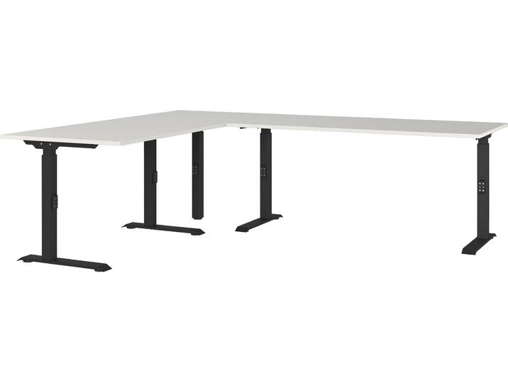 Eckschreibtisch GERMANIA GW-Agenda , schwarz (lichtgrau, schwarz, schwarz, lichtgrau), B:240cm H:91cm T:200cm, Tische, Eckschreibtisch, höhenverstellbar, verfügbar in verschiedenen Massen