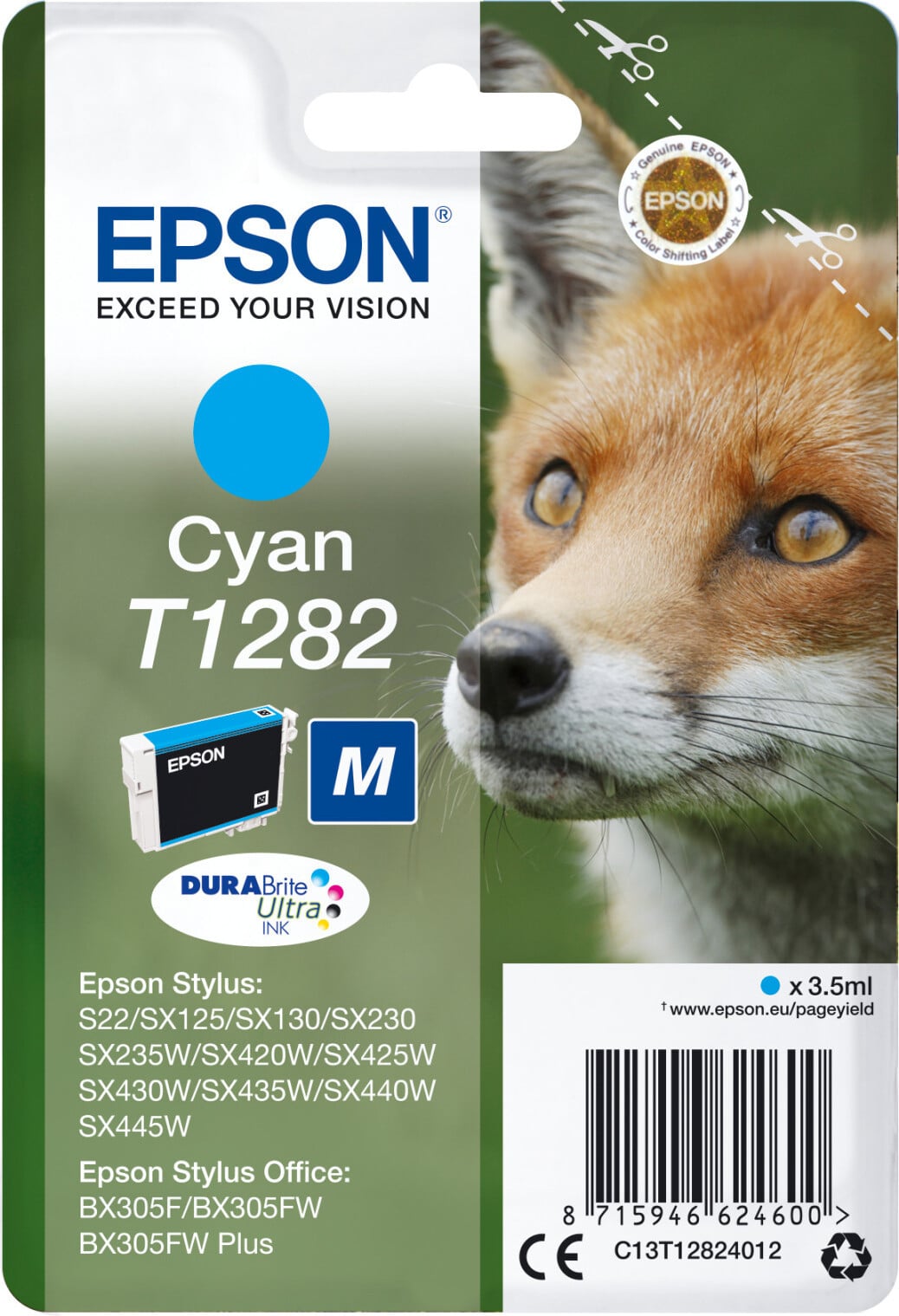 Epson Fox Inktpatroon T1282 DURABrite Ultra, cyaan, 3,5 ml
