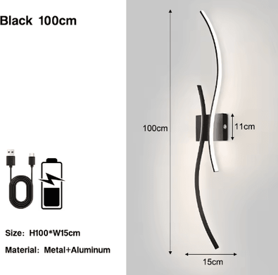 Inspire Picks Wireless Rechargeable LED Wall Sconce 3CCT Touch Dimmable Wall Light With Remote Control black 100cm