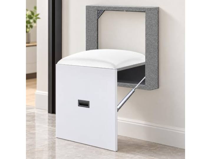 YIYIRAN Wandmontierter Klappstuhl, Moderner Weißer Leder-wandklapphocker Mit Lederpolsterung, Tragkraft 150 Kg, Ultradünnes Design, Für Eingangsbereich, Flur Und Schlafzimmer B