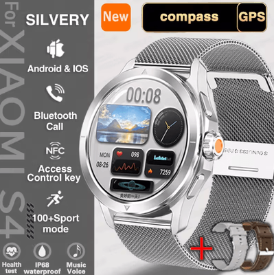Inspire Picks S4 Ultra Smartwatch AMOLED HD GPS Fitness Watch With Bluetooth Calling silver Mesh Belt 2a for Xiaomi S4 Ultra