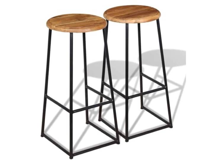 VIHHQGC Barhocker 2 STK Massivholz Teak Industrie Design Eisenrahmen Massivholz Teak, Eisenrahmen, Industrie-Design, 110 kg Tragkraft, natürliche Holzmaserung