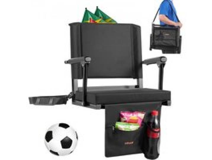 VEVOR Stadionsitz tragbarer Tribünenstuhl mit Rückenlehne & Armlehne, Tribünensitz mit Schultergurt & Getränkehalter & Haken, Stadionstuhl aus 600D Oxford-Gewebe (474,98 mm Gesamtbreite) Schwarz