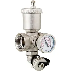 Anschlussstück DN 25 selbstdichtend, mit F+E Hahn, Thermometer + Entlüfter