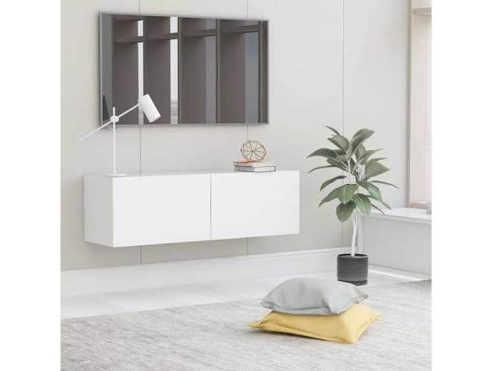 HEFZGDB TV-Schrank Weiß 100x30x30 cm Holzwerkstoff mit 2 Fächern Wandmontage Moderner Aufbewahrungsschrank