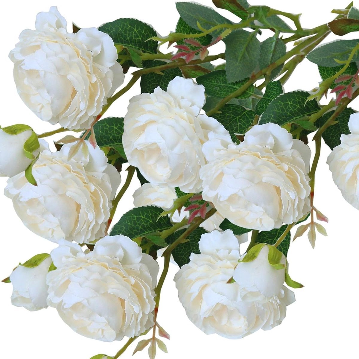 Set van 12 Real Touch Kunstzijde Pioenbloemen - Romig Wit - Decoratief Nep Bloem Boeket
