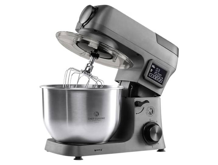 CHEF CUISINE Digitale Küchenmaschine 1500W, 6,2 L Edelstahlschüssel, Planetenrührwerk, Touchdisplay, Timer, 6 Geschwindigkeiten & Fermentierfunktion, Knethaken, Flachrührer, Schneebesen & Spritzschutz