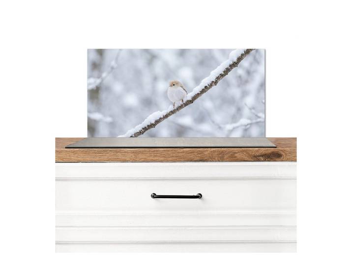KitchenYeah Küchenrückwand Vogel - Schnee - Zweig - Winter - Weich, (1-tlg), Küchenrückwand, Spritzschutz, Kitchen, 100x50 cm