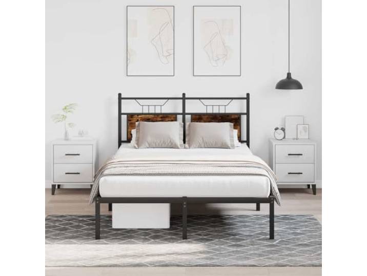 Bettgestell Ohne Matratze Räuchereiche 120x190 cm Stahlrahmen Stabil, Mit Kopfteil, Unterbett Stauraum, Lattenrost Inklusive