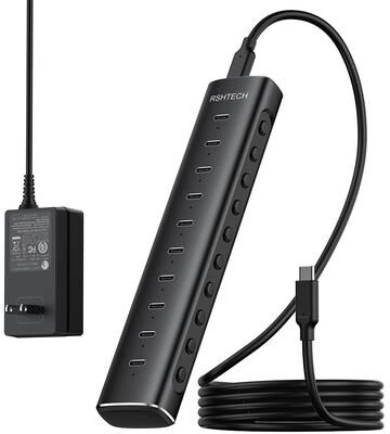 Shopalltechgadgets USB Hub 10Gbps USB C Hub With Powered Multi Port Data Splitter For Laptop And Desktop us Plug Adapter