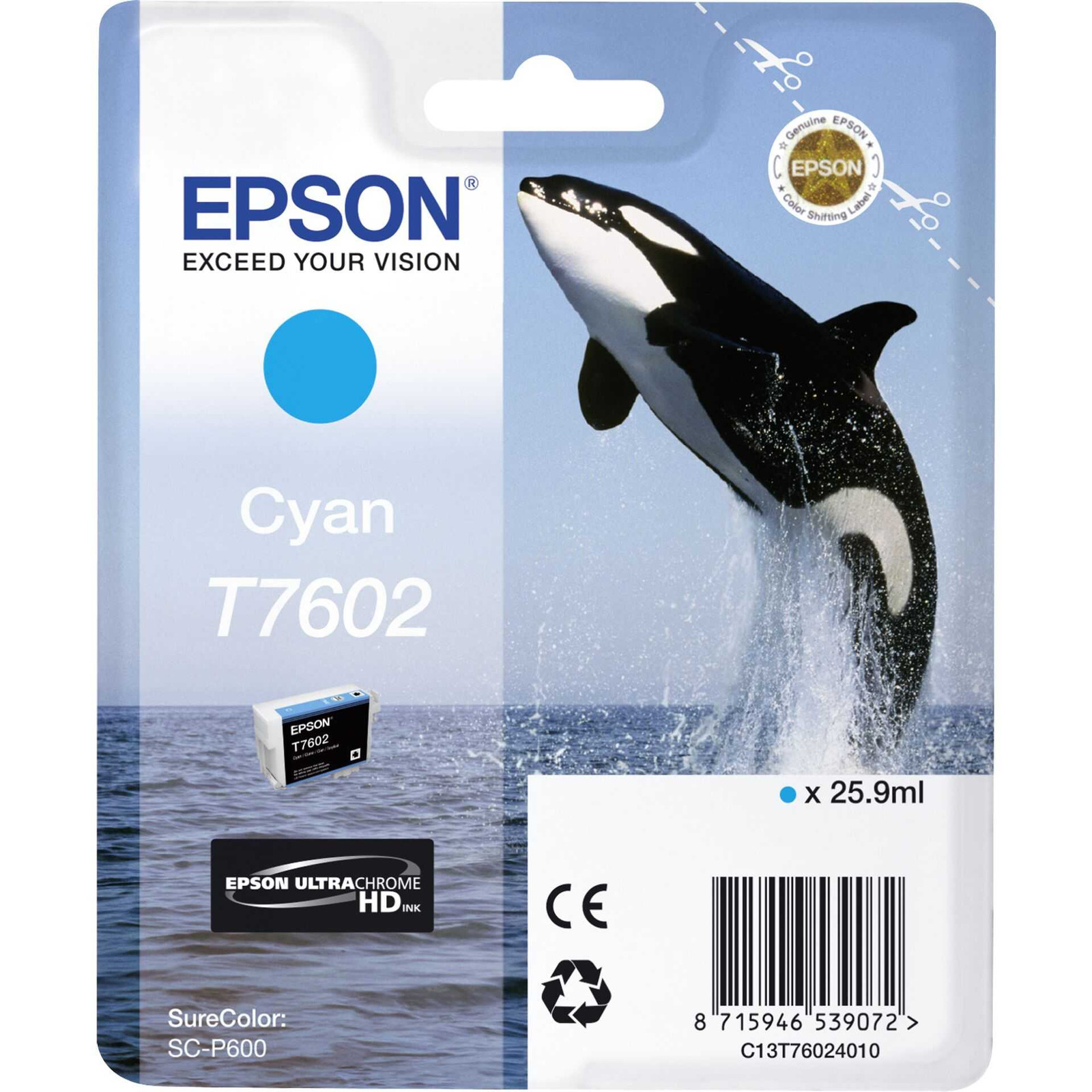 Epson T7602 Cyan Inktcartridge Orca C13T76024010