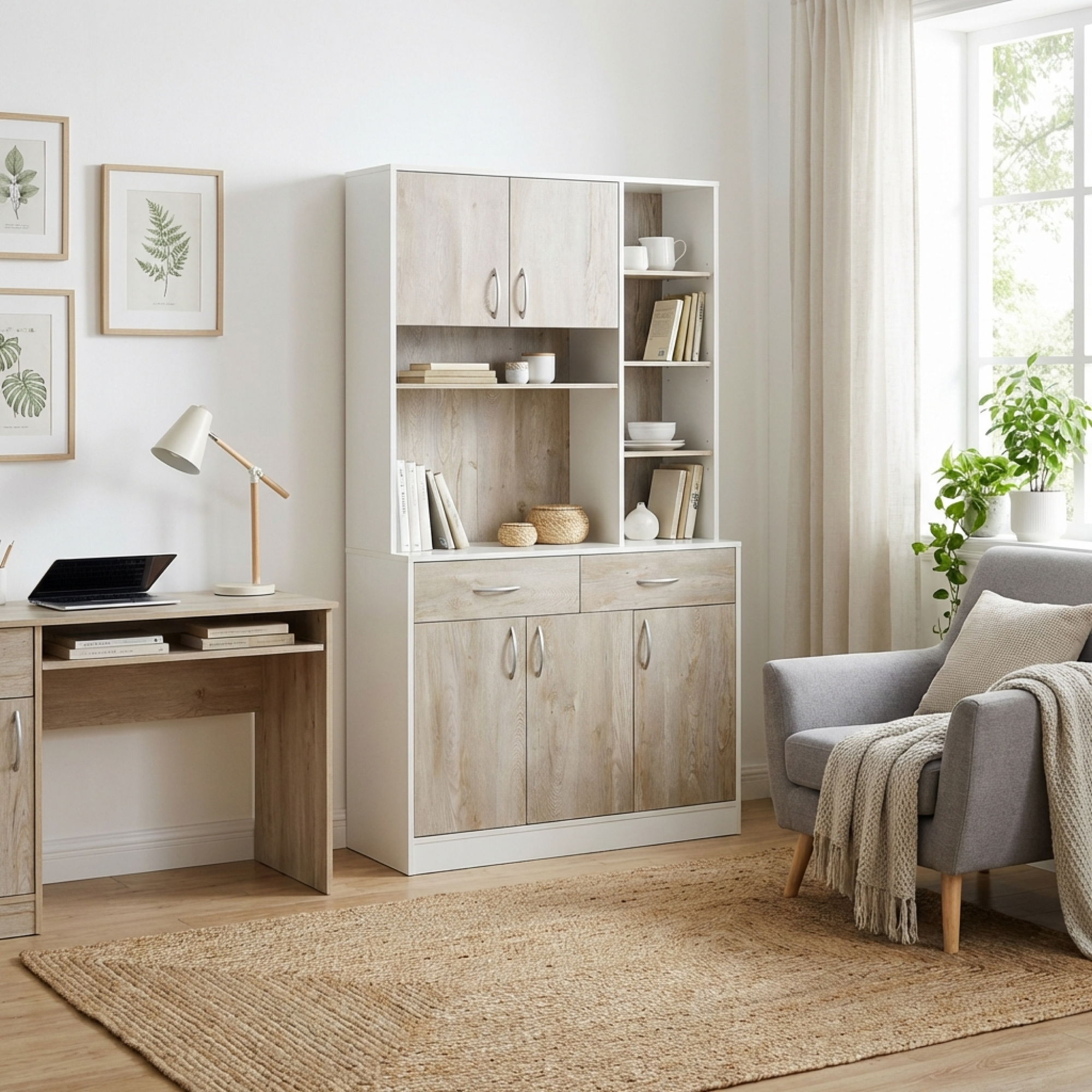 Homcom Credenza Cucina Multifunzione in Legno, con Cassetti e Vani Aperti, Stile Moderno, 100x39x181,5 cm, Bianco   Aosom Italy