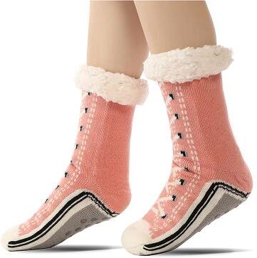 LightInthebox Ultra-Thick Cashmere Slipper Home Socks for Women, Non-Slip Fuzzy Home Socks with Grips, Warm Cozy Christmas Slipper Socks, Soft Inherentinct Winter Socks