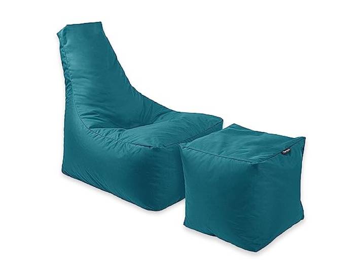 BuBiBag Calm Sitzsack mit Hocker - Gaming Sitzsack für Kinder & Erwachsene - Bean Bag auch für Outdoor Nutzung geeignet - Sitzpouf & Griff (Petrol)