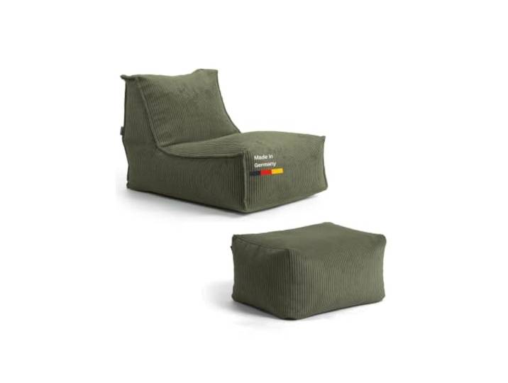 mokebo Sitzsack mit Hocker 'Doze' Sessel Olivgrün Bean Bag Made in Germany