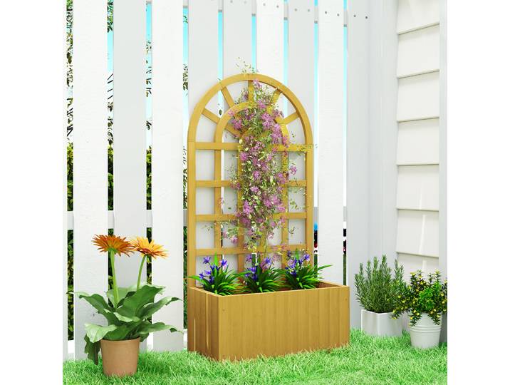 Outsunny Jardinière en Bois avec Treillis 60x30x120cm Naturel