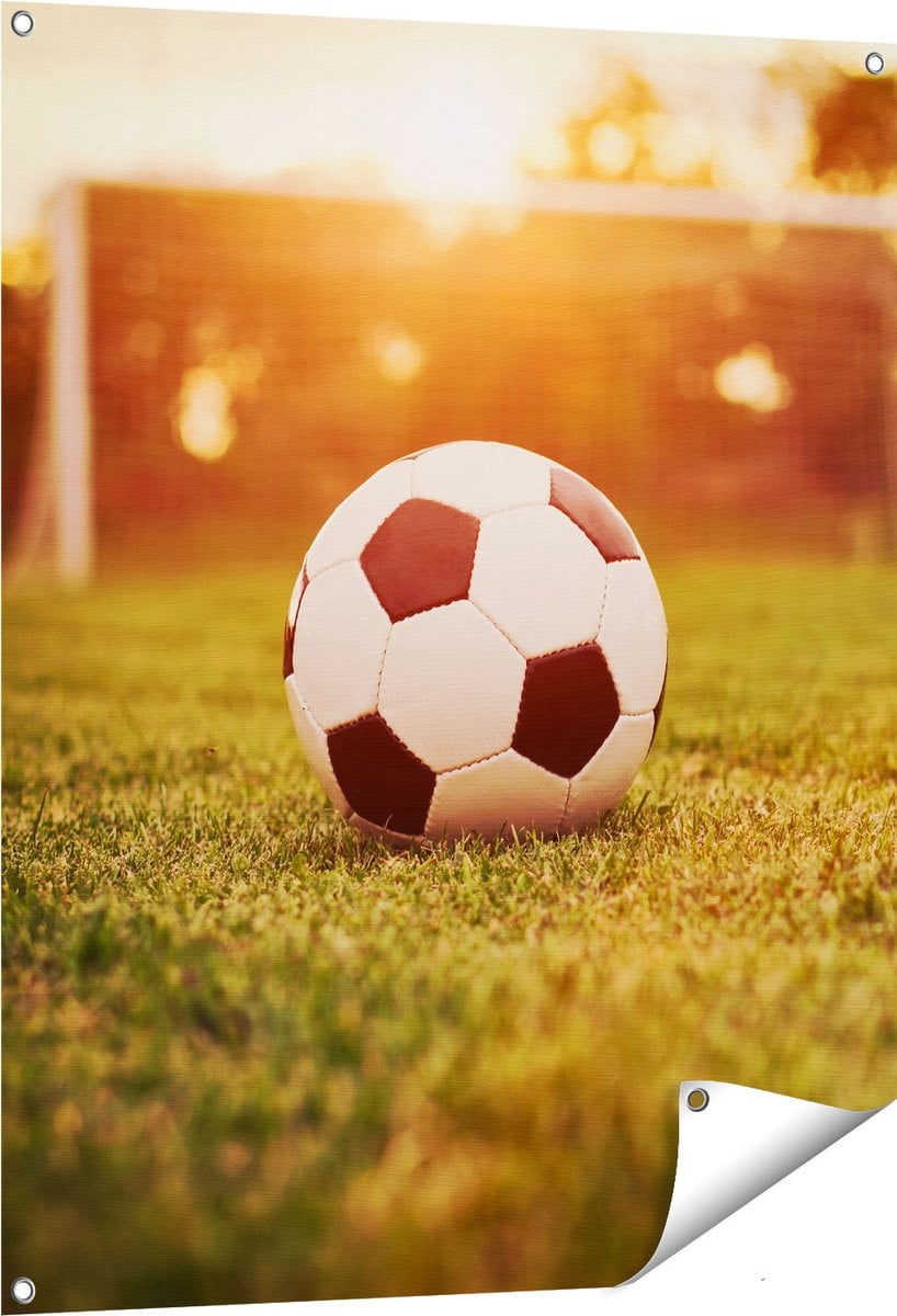 Gards Tuinposter Voetbal met Goal tijdens Zonsondergang - 80 x 100 cm