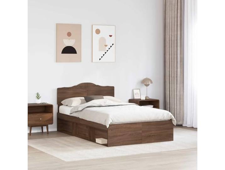 KTHLBRH Bettgestell Eiche Braun 120 x 200 cm Kiefer massiv Engineered Holz, Kopfteil inklusive, Modernes Design, Doppelzimmer