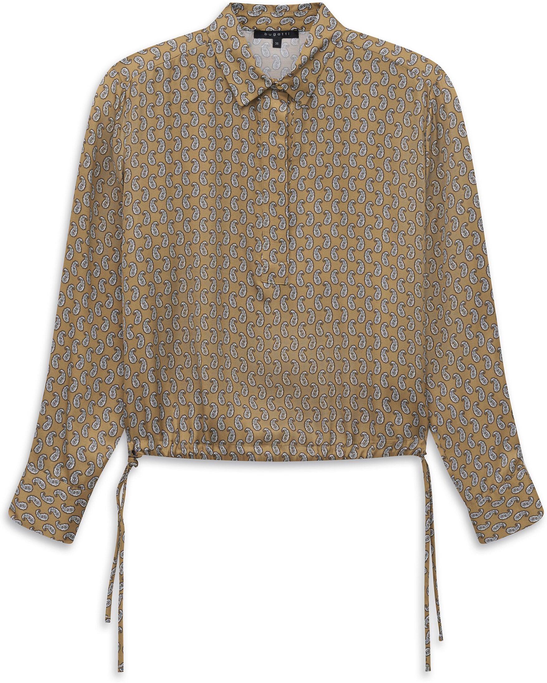 Langarmbluse BUGATTI "Modern Fit", Damen, Gr. 38, braun (70, cognac), 100% Viskose, bedruckt, normal, ohne Ausschnitt, Blusen Langarmbluse, Modern Fit Viskose Grafikprint Hemdkragen