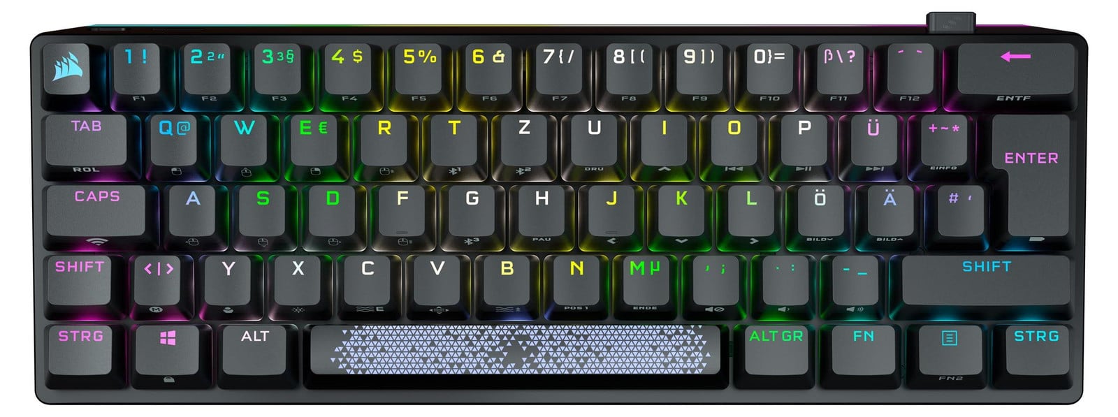 Corsair K70 Pro Mini mechanisch toetsenbord, draadloos en bekabeld, USB + Bluetooth, RGB-verlichting, zwart, QWERTZ-lay-out