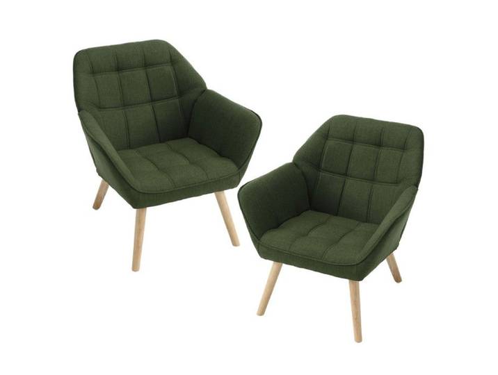 Wahson Fauteuil Salon Moderne Lot 2 Fauteuil avec Pied Bois Fauteul Design Salon en Lin Rembourré Confortable Fauteuil Vert