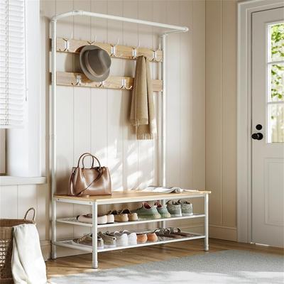No Hall Tree with Shoe Storage Bench for Entryway - 16.3 x 39.4 x 71.7