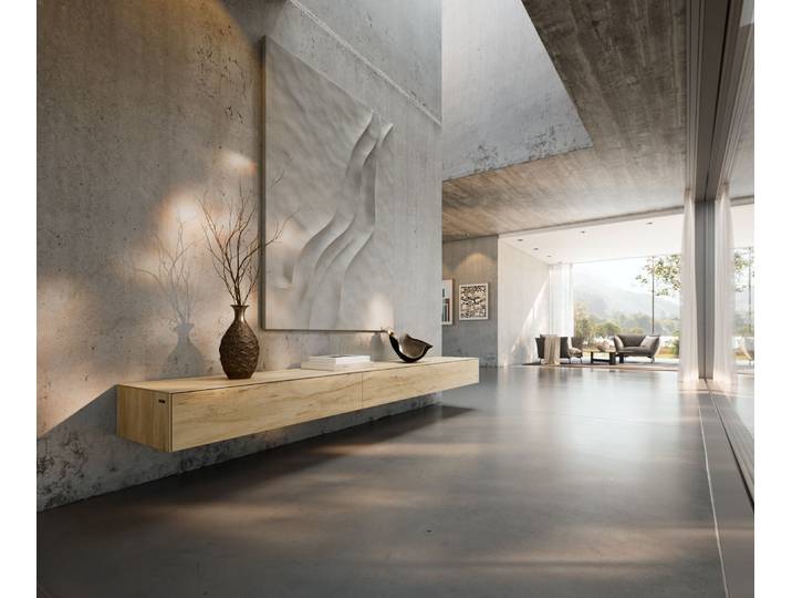 DELIFE Lowboard Cuor 250 cm Keramik Laminam® Sabbia Eichefarbig 1 Klappe 1 Schubfach Schwebend, Lowboards