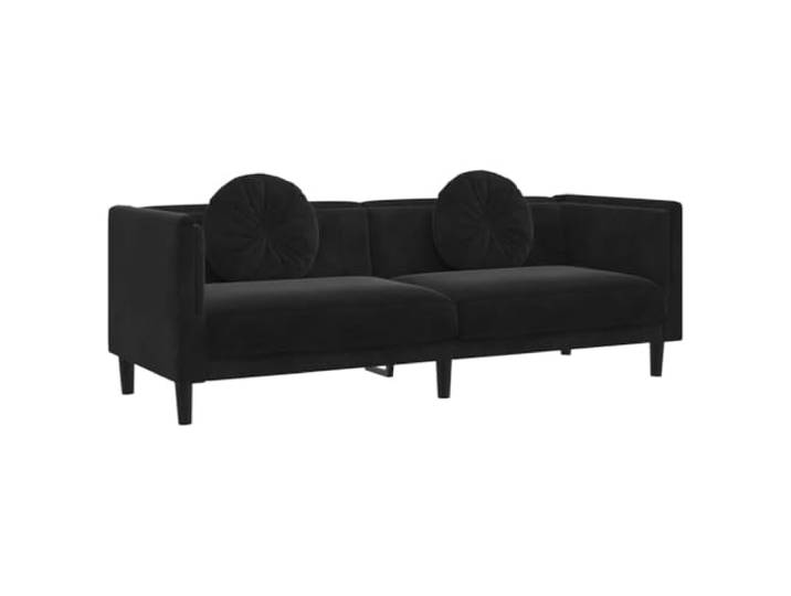 vidaXL Sofa mit Kissen 3-Sitzer Schwarz Samt
