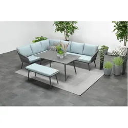 Garden Impressions Exklusives Aluminium-Rope-Lounge Set "Miriam" inkl. Tisch, Bank und Kissen,grau, hellblau,