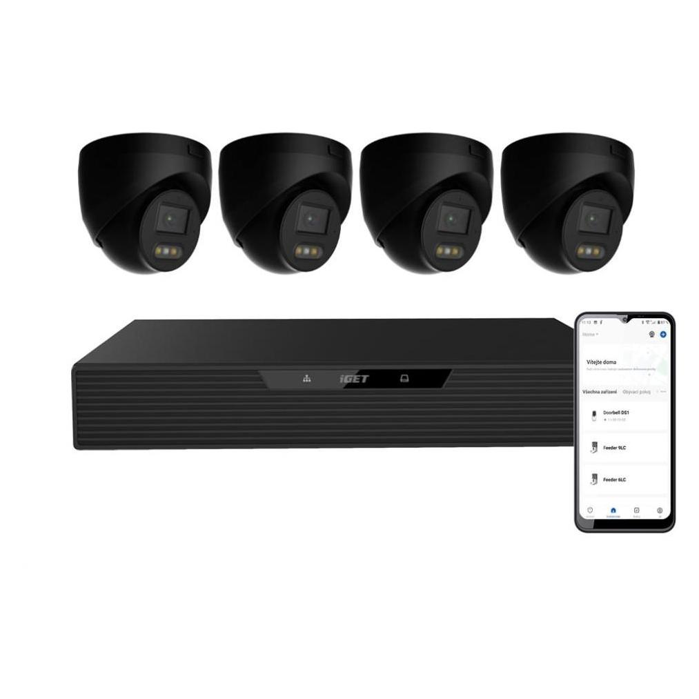 iGet N85P4 HOME NVR PoE recorder + 4x black camera, 3K+ (5 MPx) resolution, set (N85P4)