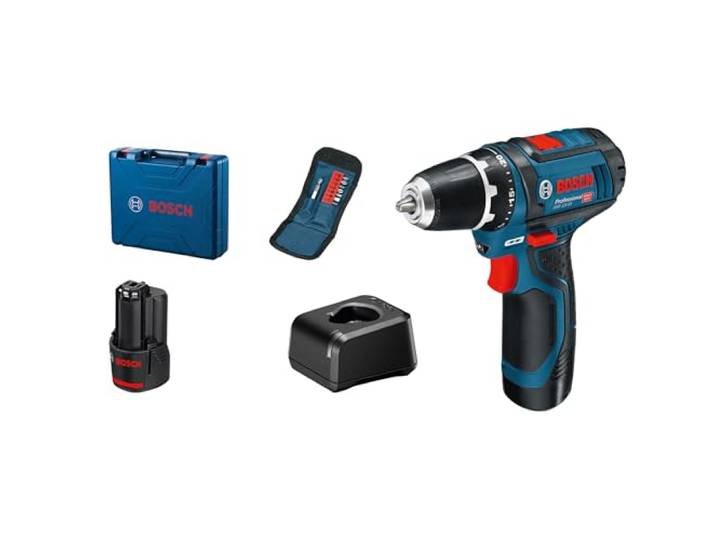 Bosch Professional 12V System perceuse-visseuse sans-fil GSR 12V-15 (avec 2 batteries 2\,0 Ah\, chargeur GAL 12V-20\, set d’accessoires 10 pièces\, coffret de transport)