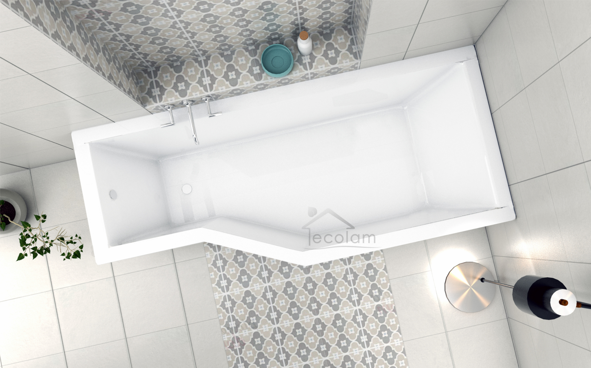 ECOLAM raumsparende Badewanne Eckbadewanne Rechteck Wanne IN-Besco 170x75 RECHTS Schürze Ablaufgarnitur Füße Silikon
