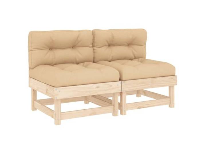 Coespram 2er Set Mittelsofa aus Kiefernholz mit Kissen Fuer Garten Ergaenzung fuer Terrasse und Innenhof: Modulare Sitzelemente aus Massivholz mit dicken Polstern in Beige.