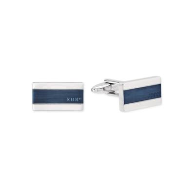 Manschettenknöpfe JOOP "2027719", blau (edelstahlfarben, blau), Manschettenknöpfe, Herren, L: 20mm, Edelstahl, mit Zirkonia (synth.), B:11mm