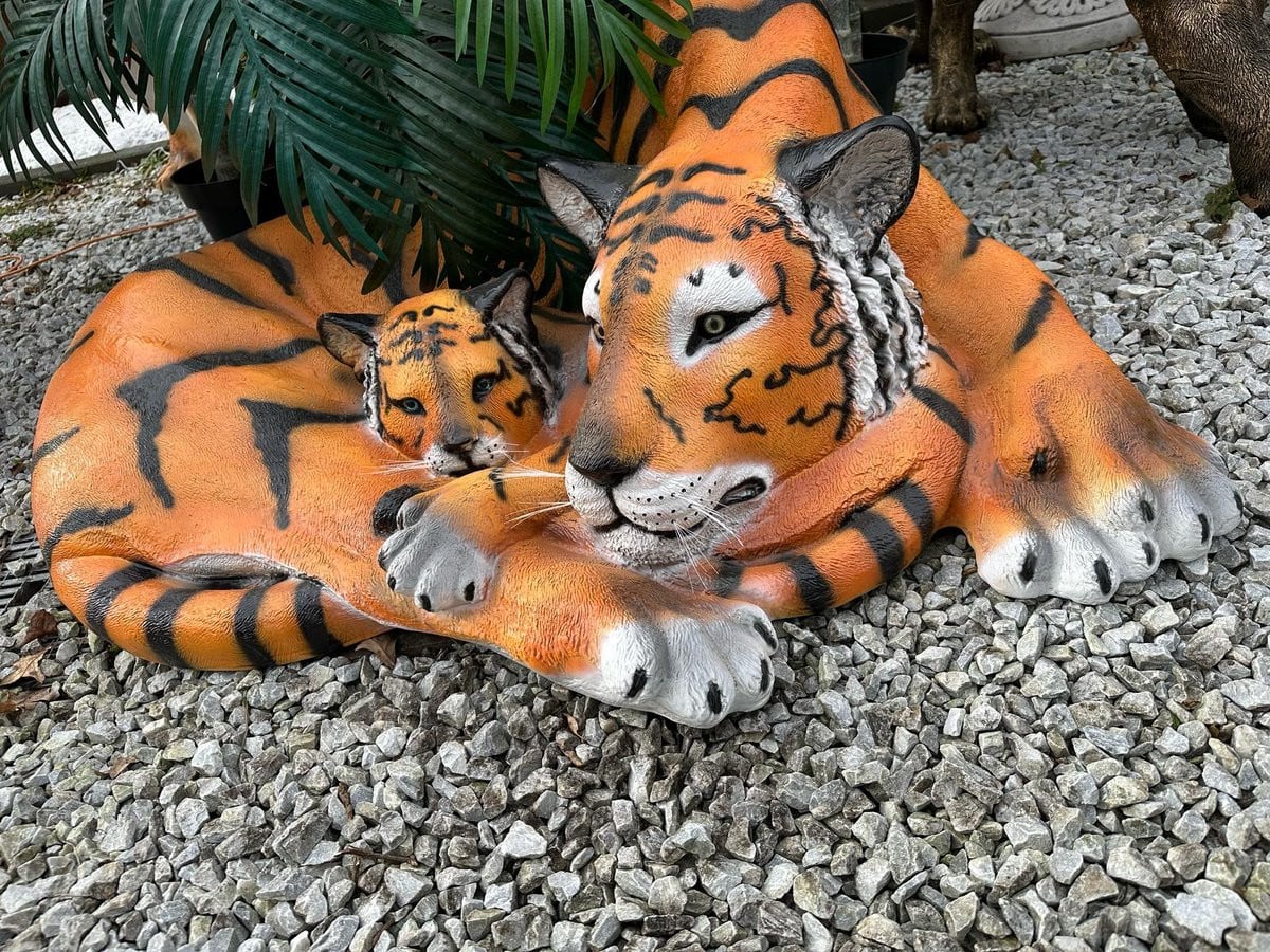 Goodyz Jungledieren knuffel Tijger met welp liggend 110 cm lang