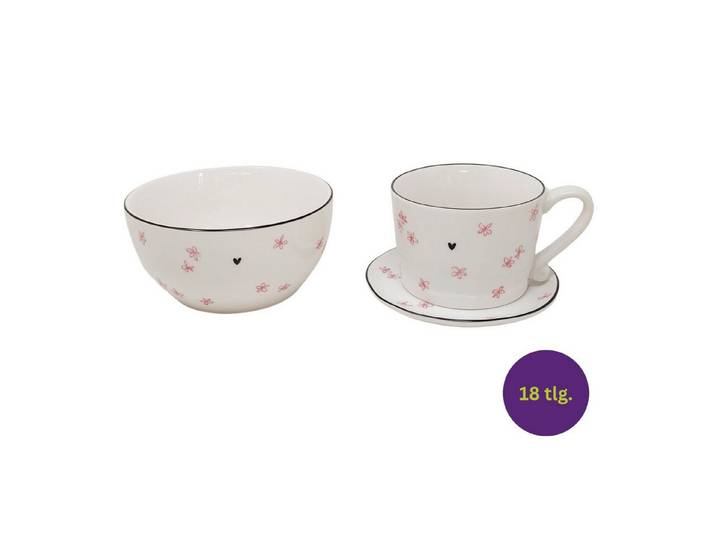 Bastion Collections Frühstücks-Geschirrset Rose, Keramik, Spülmaschinengeeignet, Weiß, Blüten, H: 7cm