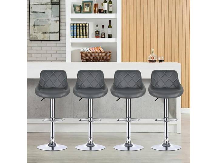 SUPFINE Lot de 4 Tabourets de Bar Tabourets de Comptoir Réglables en Hauteur en PU Chaise de Bar pour Maison Bureau Bar Gris