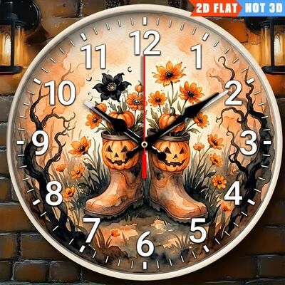 Uplifted Finds Modern 10 Inch Silent Wall Clock Pumpkin Head Rain Boots 2D Round Decorative Clock Modern 10 Inch Silent Wall Clock Pumpkin Head Rain Boots 2D Round Decorative Clock